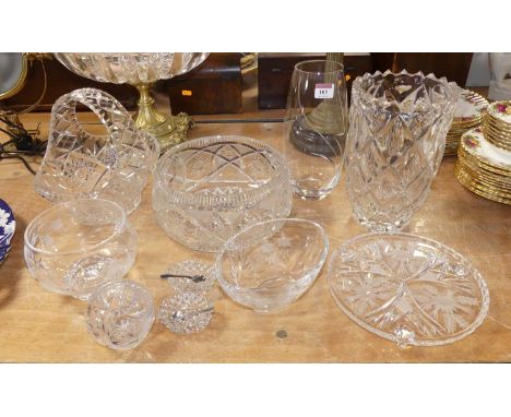 A collection of various crystal glassware to include a Dartington cut glass vase, height 25cm