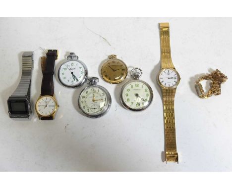 A collection of watches, to include Rotary gent's wristwatch and an Ingersoll chrome painted pocket watch 