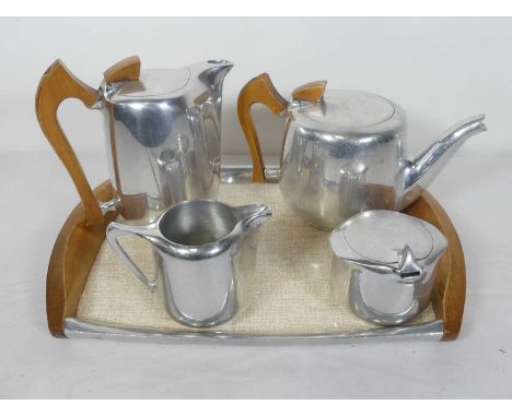 A piquet ware five piece tea and coffee service, width 39cm the tray