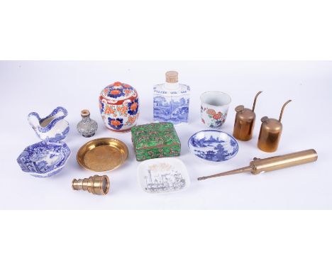 Various china wares and objects to include a small Doulton vase, Copeland Spode blue and white tea caddy, Imari jar and cover