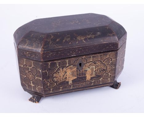 A Chinese lacquered tea caddy box, circa 19th Century, height 12cm, width 20cm.