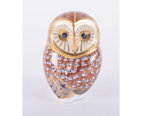 Royal Crown Derby 'Owl' with gold button, boxed.