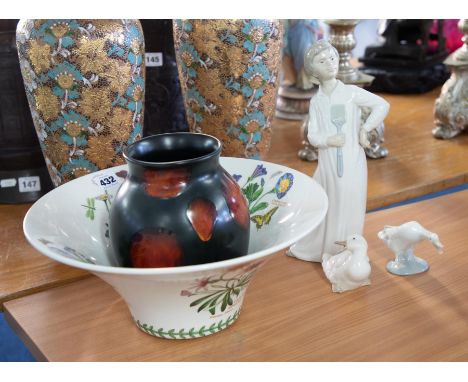 Nao figure, Lladro goose, Poole vase and Portmeirion centre bowl (5).&nbsp;