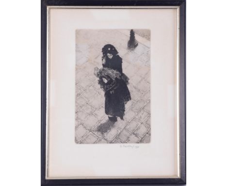 W. Fairclough 1988, print, untitled, of a woman with Medici Society label on reverse, 20cm x 13cm, framed and glazed.
