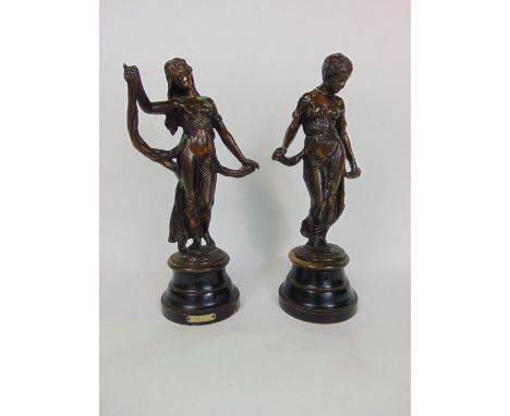 Pair of cast metal bronze figures of art nouveau ladies