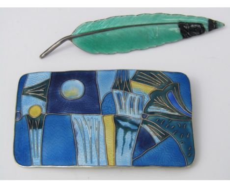 A Norwegian silver and enamel brooch by David Anderson, together with a further silver and enamel feather brooch (feather bro