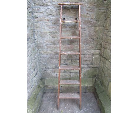 A vintage pitched pine six tread ladder (to be sold for display purposes only)