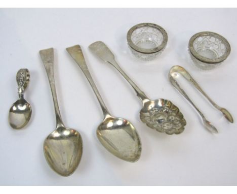 A mixed lot of silver to include a pair of Georgian Old English table spoons, maker RCGS; together with a further early silve