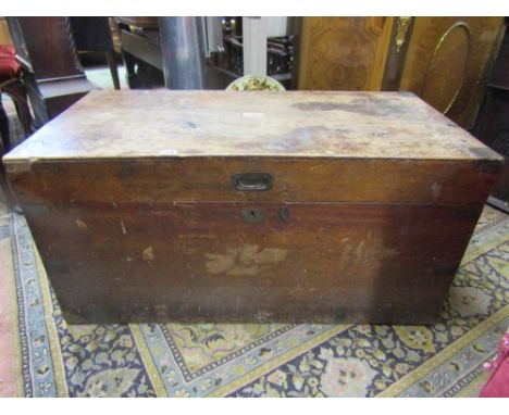 A substantial 19th century camphor wood travelling trunk with flush fitting brass borders and lock plate