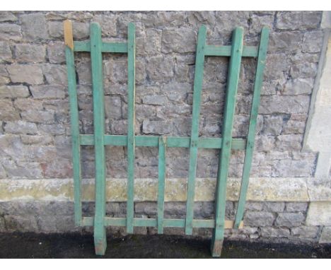 A vintage agricultural hay sweep, the wooden framework with chamfered detail and green stained finish