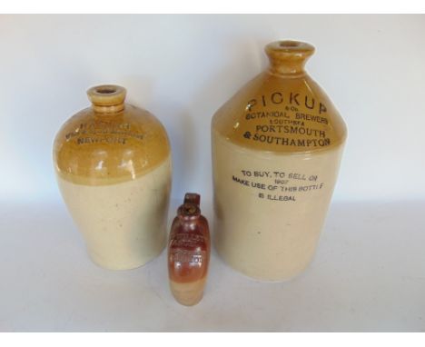 Three pieces of stone ware to include a moon shaped flask inscribed HS Willett Angel, High Street, Bristol, another four Pick