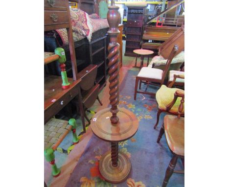 A beechwood lamp standard with barley twist column and central tray