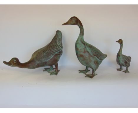 Three patinated bronze studies of ducks