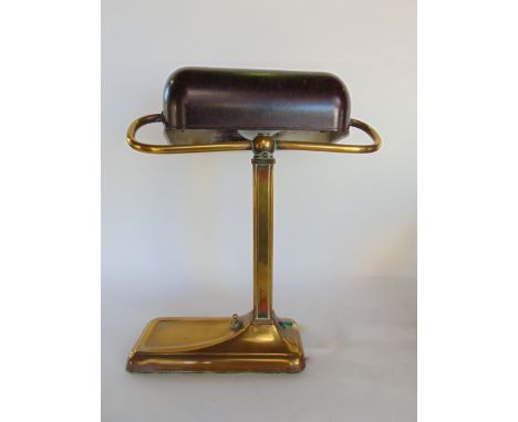 Art deco brass bankers light with bakelight shade