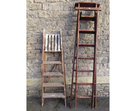 A vintage Slingsby steel held wooden extending ladder together with one other (to be sold for display purposes only)
