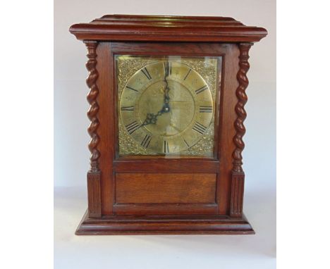 Interesting Peter Bower of Red Lynch gilt faced square clock face converted into a bulle electric mantle oak cased clock, the