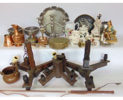 Three boxes of various miscellaneous items to include light fittings, silver plated items and porcelain, together with a hors