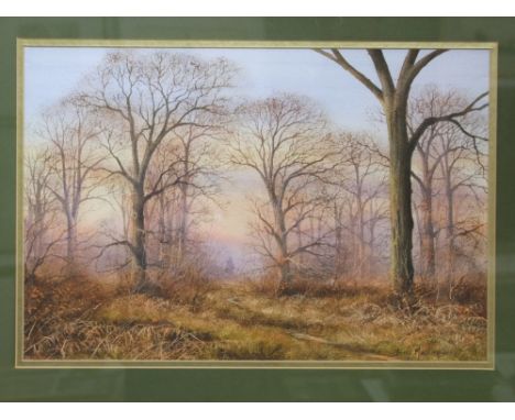 A 20th century gouache study of a woodland scene with horse and rider, signed bottom right Tony Malton, with label verso, Ton