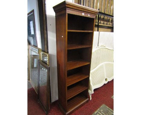 A reproduction Georgian style freestanding open bookcase with one central fixed shelf and four adjustable beneath a moulded p