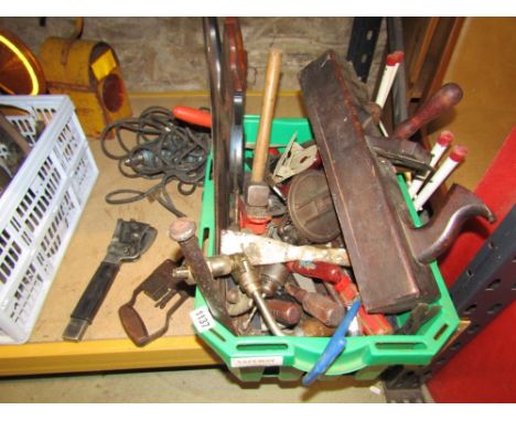 A quantity of vintage and contemporary hand tools including a selection of woodworking planes, saws, etc