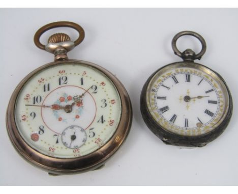 French silver fob watch with fancy gilt dial with Roman numeral markers; together with a further continental 800 silver watch