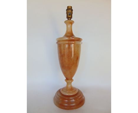 Alabaster baluster desk lamp upon a stepped circular base, 46cm high