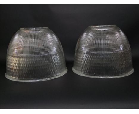 Good pair of large pressed glass bell light shades, 28cm high (2)