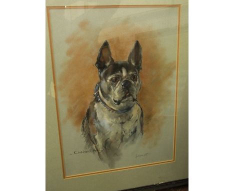 A pastel study of a bull dog - Chelsea Billy, indistinctly signed bottom right, 40 x 30 cm, together with an oil painting on 