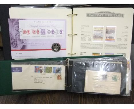 A box containing a miscellaneous collection of worldwide stamps, Hong Kong first day covers, three Royal Mint commemorative c