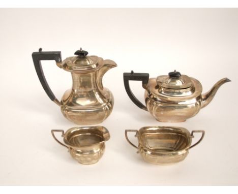 1930s four piece silver tea service comprising tea pot, water pot, milk jug and sucrier, maker Emile Viners, Sheffield, 1933,