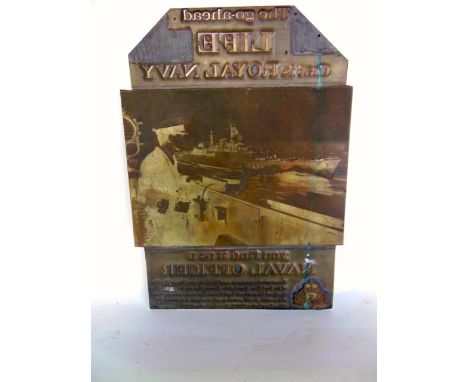 Interesting bronze rubbing plaque relating to the Royal Navy inscribed 'The Go Ahead Life That Is Royal Navy' and a picture o