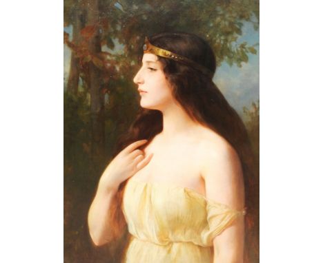 Eduard Niczky, 1850 Kassel – 1919 München Öl/Leinwand. Das Portrait einer jungen Frau in Seitenansicht mit antik anmutendem G
