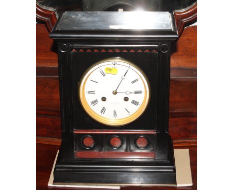 A 19th Century French slate and rouge marble mantel clock with striking movement supplied by George Blackie, 13" high