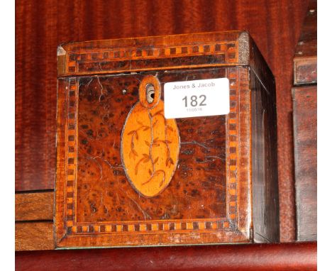 A Georgian burr yew single-division tea caddy with inlaid paterae, 4 3/4" wide