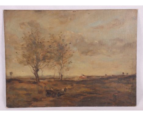 Gladys M Baker: oil on canvas faced board, landscape after Corot, 10 1/2" x 14", unframed, and an oil on panel, rustic cottag