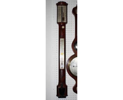 A 19th Century stick barometer in mahogany case, silvered register plate inscribed James Braham Torquay (glass missing), ther