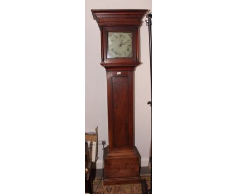 A Georgian cherrywood long case clock with thirty-hour movement and painted dial by Lee High Wycombe, 72" high