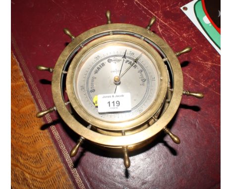 A Victorian novelty brass cased barometer formed as a ship's wheel