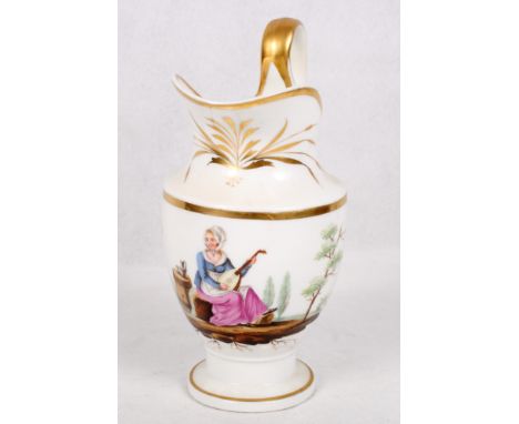 An early 19th Century French Empire porcelain coffee service with figure and gilt decoration comprising coffee pot, milk jug 