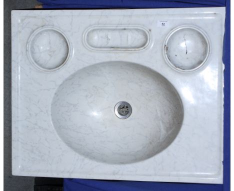 A Brown & Westhead ceramic washstand basin with marbled finish, receptacles for soap, sponge and toothbrushes, 28" x 22"