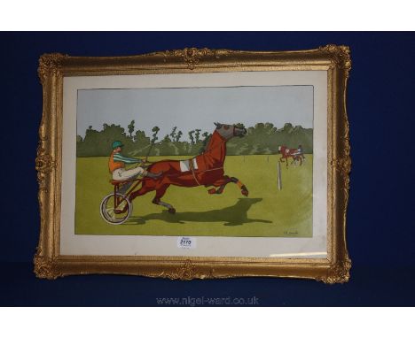 A Lithograph of a trotting horse, in gilt frame, 19 1/4'' x 11 3/4''.