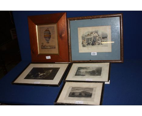 Five etchings to include West Wycombe Park, West Wycombe House, a stable scene.  Ascension de sieur adorne a la Citadelle de 