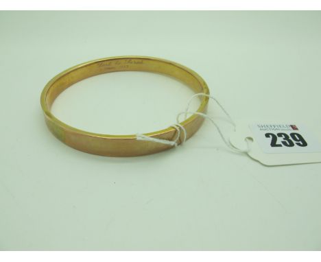 A Plain Upper Arm Bangle, inside inscribed "Bert to Sarah Xmas 1923", stamped "9ct" and "S&amp;P" (Smith &amp; Pepper) (12gra