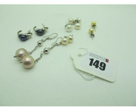 A Pair of Modern Honora Pearl Drop Earrings, together with freshwater pearl stud earrings. 