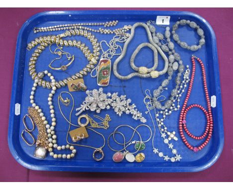 Butler &amp; Wilson; A Statement Costume Floral Spray Brooch, together with assorted costume necklaces, freshwater pearl bead
