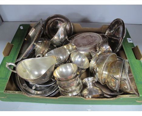Assorted Plated Serving Dishes, dish covers, graduated oval meat plates, sauce boats etc :- One Box 