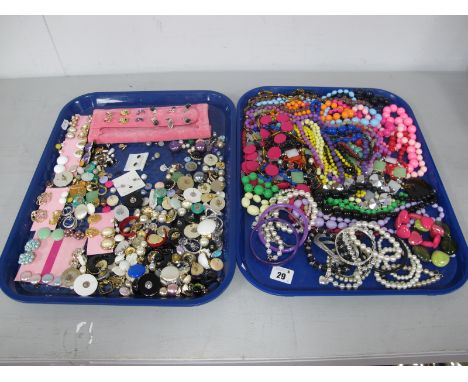A Selection of Modern Costume Jewellery, including bead necklaces, bracelets, bangles, together with a quantity of earrings, 