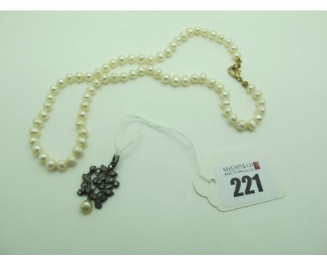 A Rough Diamond Pendant, of openwork design (closed back / brooch alteration?), suspending pearl drop; together with a modern