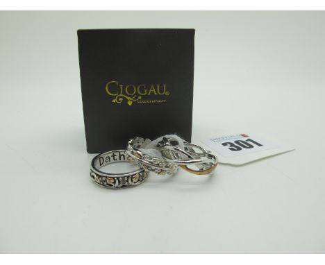 Clogau; An 'Eternal Love' Weave Ring, stamped "Clogau 925", together with two further Clogau bands, stamped "Clogau 925" (fin