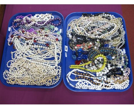 Imitation Pearl Bead Necklaces, other bead necklaces etc :- Two Trays 